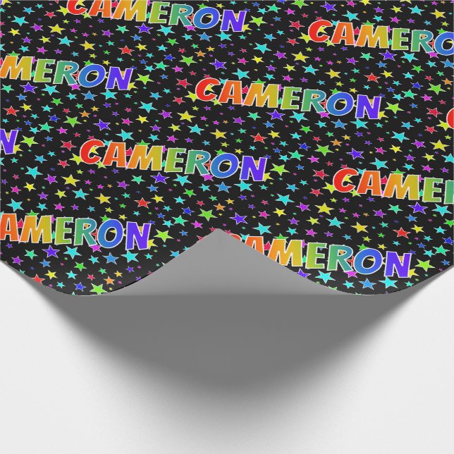 Papier Cadeau Prénom arc-en-ciel "CAMERON" + Étoiles (Coin)