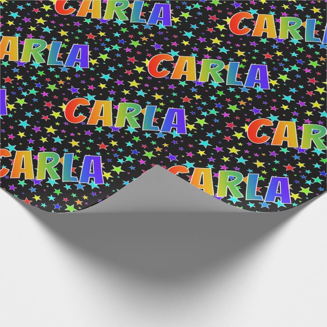 Papier Cadeau Prénom arc-en-ciel "CARLA" + Stars (Coin)