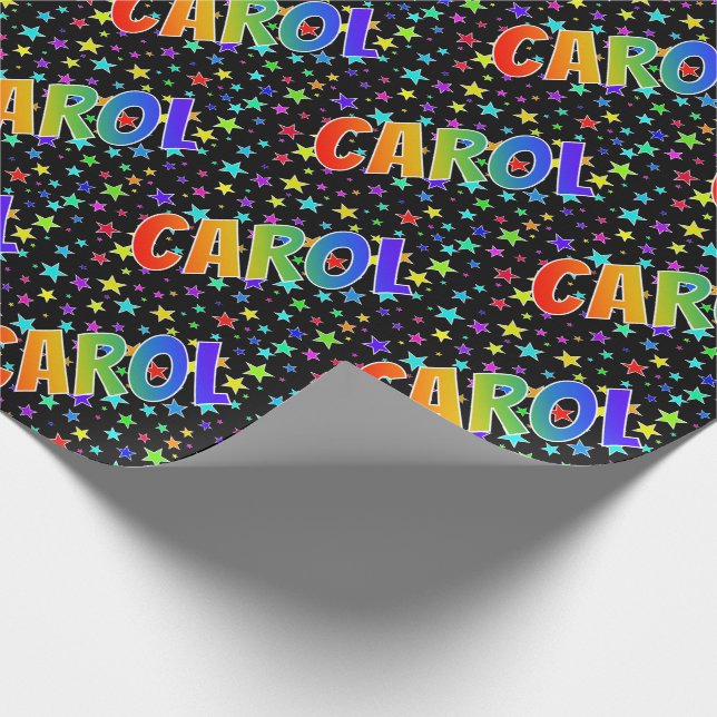 Papier Cadeau Prénom arc-en-ciel "CAROL" + Stars (Coin)