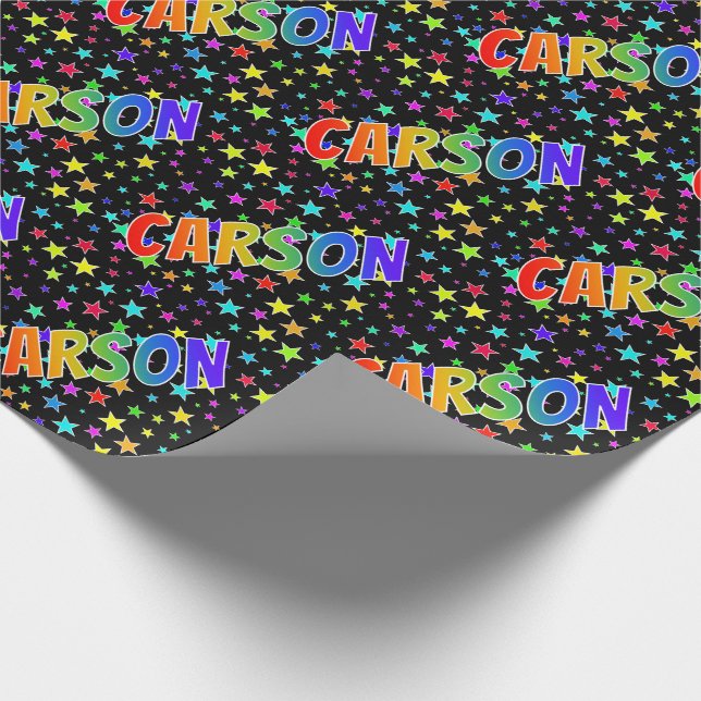 Papier Cadeau Prénom arc-en-ciel "CARSON" + Étoiles (Coin)