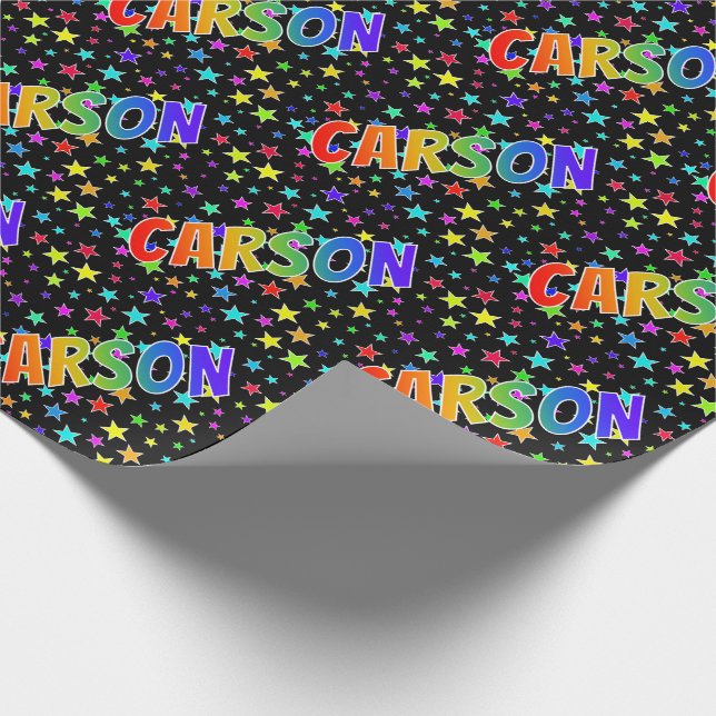 Papier Cadeau Prénom arc-en-ciel "CARSON" + Stars (Coin)