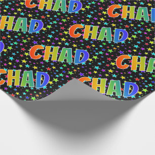 Papier Cadeau Prénom arc-en-ciel "CHAD" + Stars