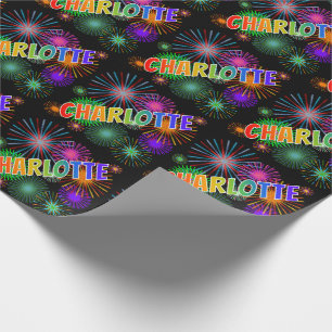 Papier Cadeau Prénom arc-en-ciel "CHARLOTTE" + Feu d'artifice