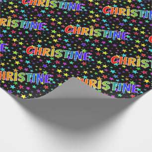 Papier Cadeau Prénom arc-en-ciel "CHRISTINE" + Étoiles