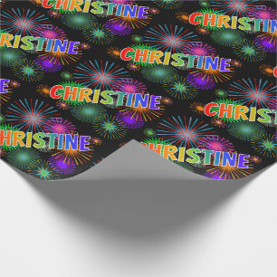 Papier Cadeau Prénom arc-en-ciel "CHRISTINE" + Feux d'artifice