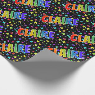 Papier Cadeau Prénom arc-en-ciel "CLAIRE" + Étoiles