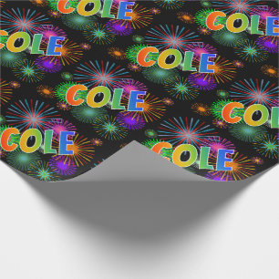 Papier Cadeau Prénom arc-en-ciel "COLE" + Feux d'artifice