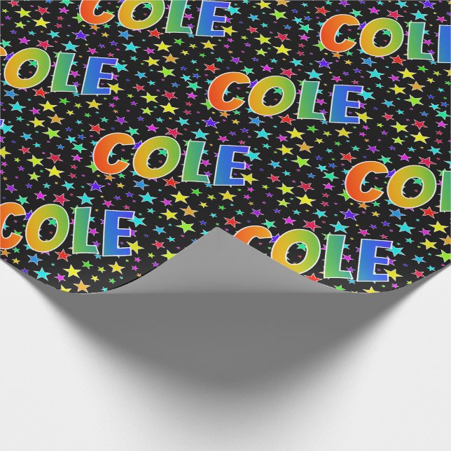 Papier Cadeau Prénom arc-en-ciel "COLE" + Stars (Coin)