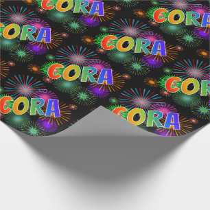 Papier Cadeau Prénom arc-en-ciel "CORA" + Feux d'artifice