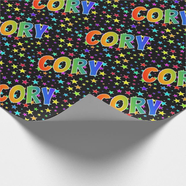 Papier Cadeau Prénom arc-en-ciel "CORY" + Étoiles (Coin)