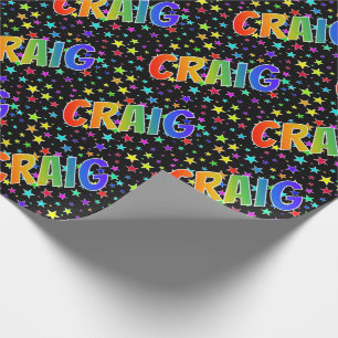 Papier Cadeau Prénom arc-en-ciel "CRAIG" + Étoiles
