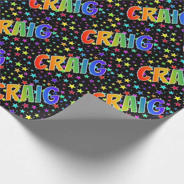 Papier Cadeau Prénom arc-en-ciel "CRAIG" + Étoiles (Coin)