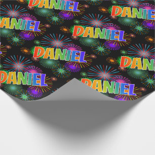 Papier Cadeau Prénom arc-en-ciel "DANIEL" + Feux d'artifice
