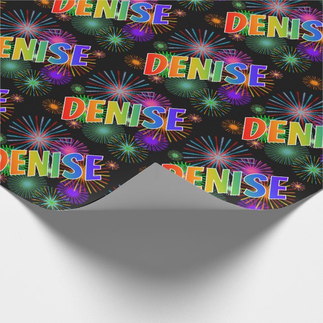 Papier Cadeau Prénom arc-en-ciel "DENISE" + Fireworks (Coin)
