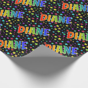 Papier Cadeau Prénom arc-en-ciel "DIANE" + Étoiles