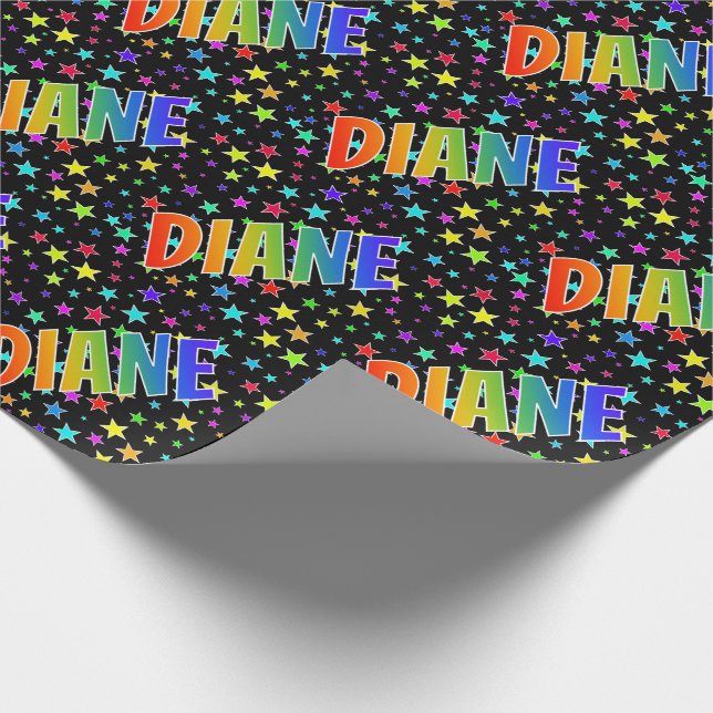 Papier Cadeau Prénom arc-en-ciel "DIANE" + Étoiles (Coin)