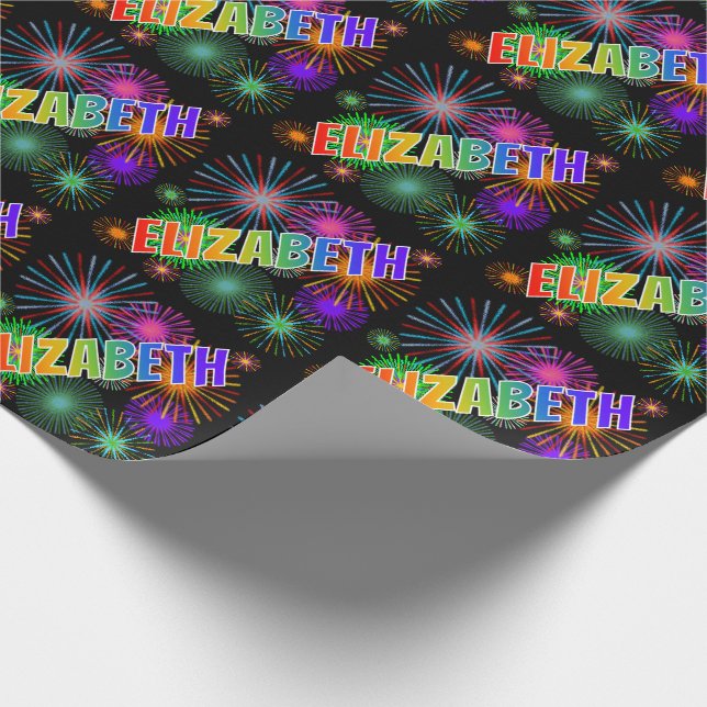 Papier Cadeau Prénom arc-en-ciel "ELIZABETH" + Fireworks (Coin)