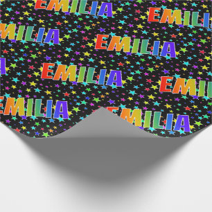 Papier Cadeau Prénom arc-en-ciel "EMILIA" + Étoiles