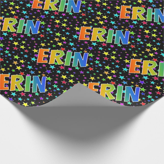 Papier Cadeau Prénom Arc-en-ciel "ERIN" + Étoiles (Coin)