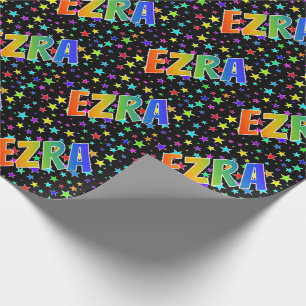 Papier Cadeau Prénom arc-en-ciel "EZRA" + Stars