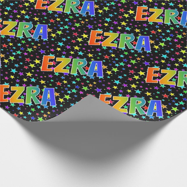 Papier Cadeau Prénom arc-en-ciel "EZRA" + Stars (Coin)