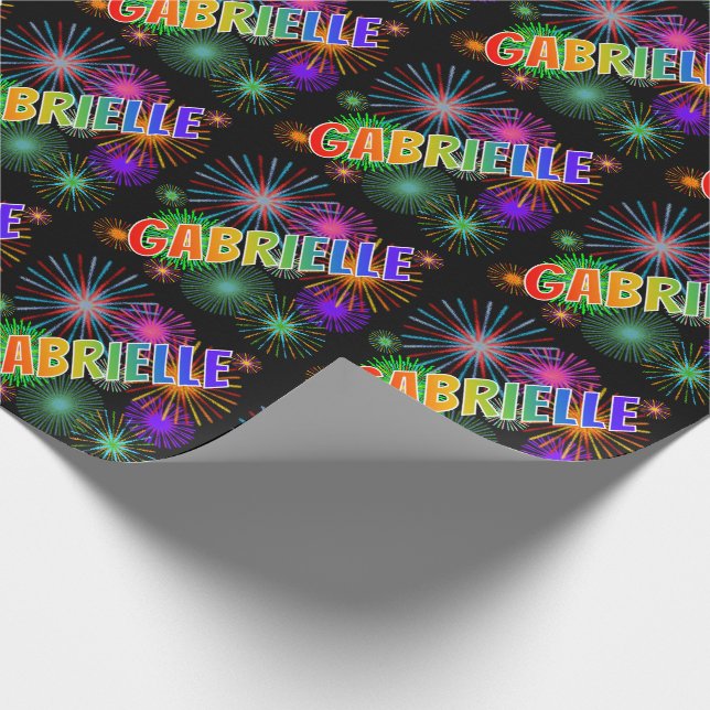 Papier Cadeau Prénom Arc-en-ciel "GABRIELLE" + Feu d'artifice (Coin)