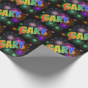 Papier Cadeau Prénom arc-en-ciel "GARY" + Fireworks