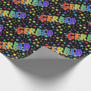Papier Cadeau Prénom arc-en-ciel "GERALD" + Stars