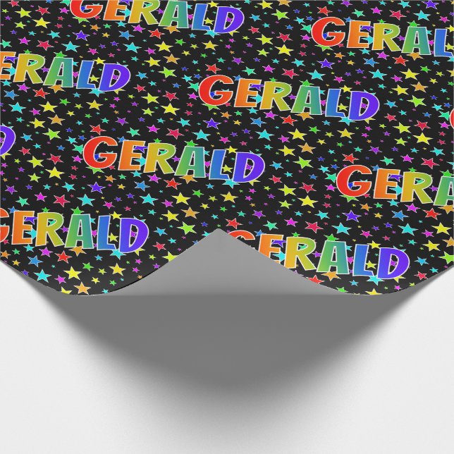 Papier Cadeau Prénom arc-en-ciel "GERALD" + Stars (Coin)