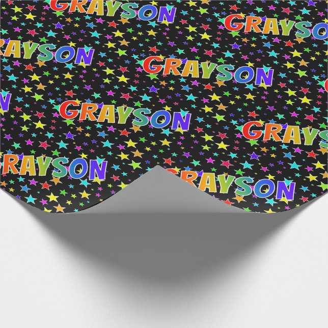 Papier Cadeau Prénom Arc-en-ciel "GRAYSON" + Étoiles (Coin)