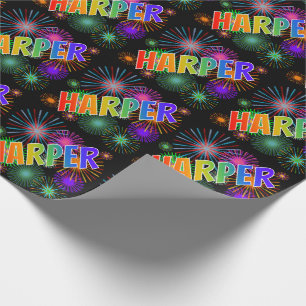 Papier Cadeau Prénom arc-en-ciel "HARPER" + Fireworks