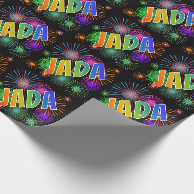 Papier Cadeau Prénom arc-en-ciel "JADA" + Feu d'artifice (Coin)