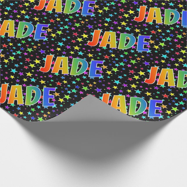 Papier Cadeau Prénom arc-en-ciel "JADE" + Étoiles (Coin)