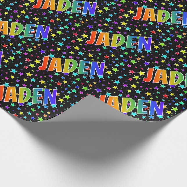 Papier Cadeau Prénom Arc-en-ciel "JADEN" + Étoiles (Coin)