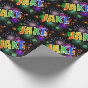 Papier Cadeau Prénom arc-en-ciel "JAKE" + Feux d'artifice