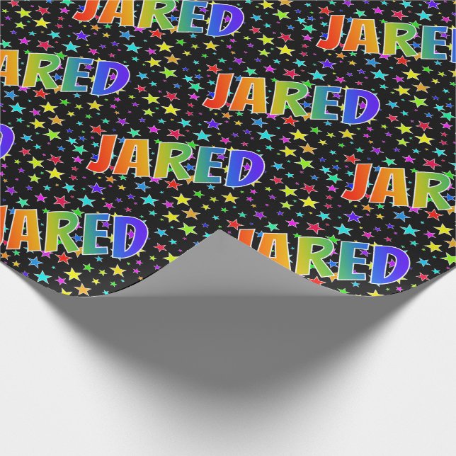 Papier Cadeau Prénom arc-en-ciel "JARED" + Stars (Coin)