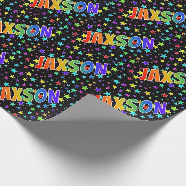 Papier Cadeau Prénom Arc-en-ciel "JAXSON" + Étoiles (Coin)