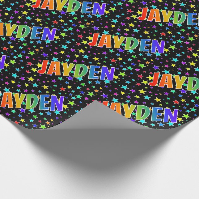 Papier Cadeau Prénom Arc-en-ciel "JAYDEN" + Étoiles (Coin)