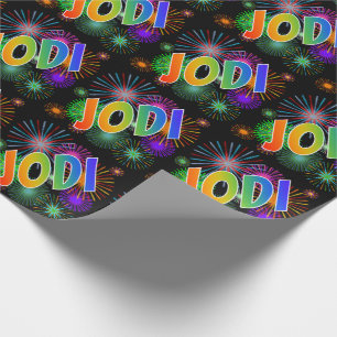 Papier Cadeau Prénom arc-en-ciel "JODI" + Feux d'artifice