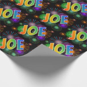 Papier Cadeau Prénom arc-en-ciel "JOE" + Feux d'artifice