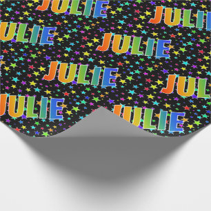 Papier Cadeau Prénom Arc-en-ciel "JULIE" + Étoiles