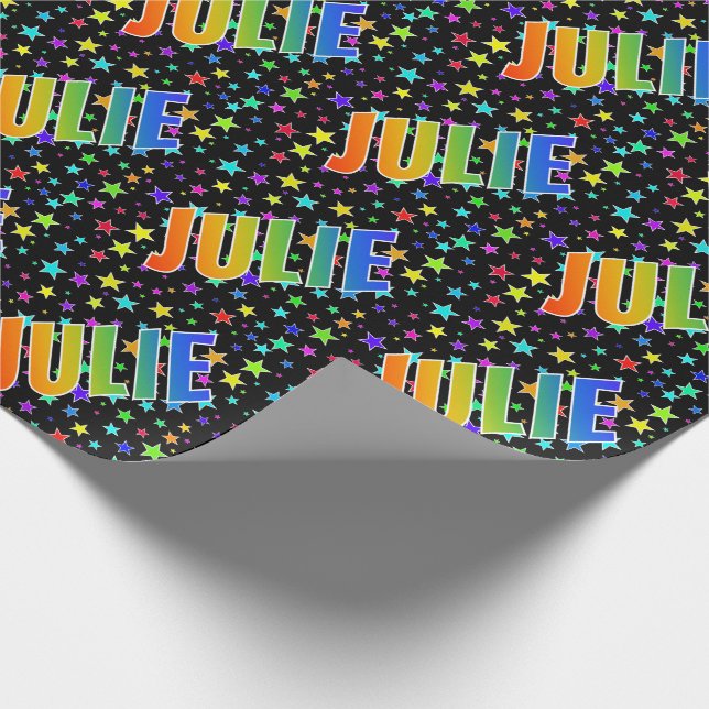 Papier Cadeau Prénom Arc-en-ciel "JULIE" + Étoiles (Coin)