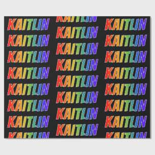 Papier Cadeau Prénom arc-en-ciel "KAITLIN"; Amusant et coloré