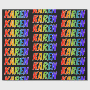 Papier Cadeau Prénom arc-en-ciel "KAREN" ; Amusant et Coloré