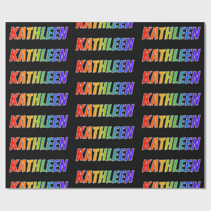 Papier Cadeau Prénom arc-en-ciel "KATHLEEN"; Amusant et coloré