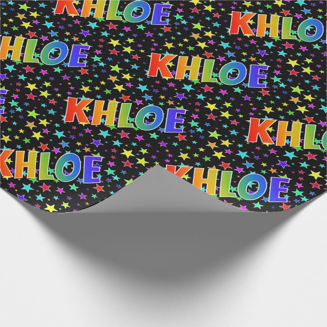 Papier Cadeau Prénom arc-en-ciel "KHLOE" + Étoiles (Coin)