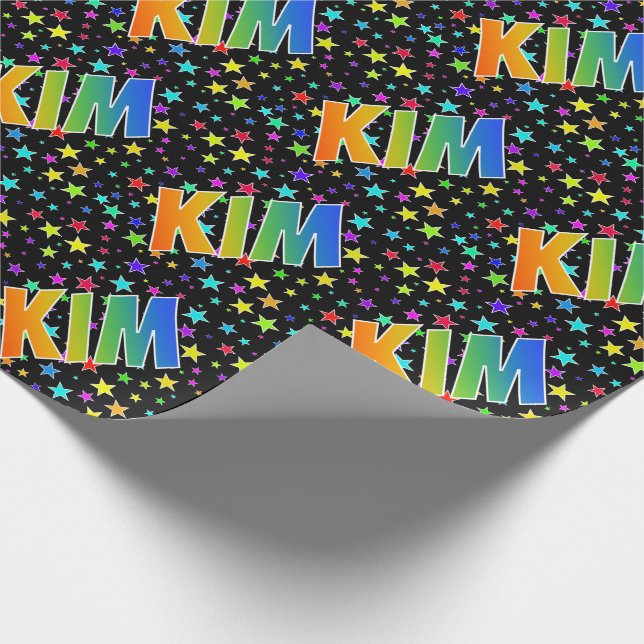 Papier Cadeau Prénom arc-en-ciel "KIM" + Stars (Coin)