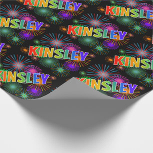 Papier Cadeau Prénom arc-en-ciel "KINSLEY" + Feu d'artifice