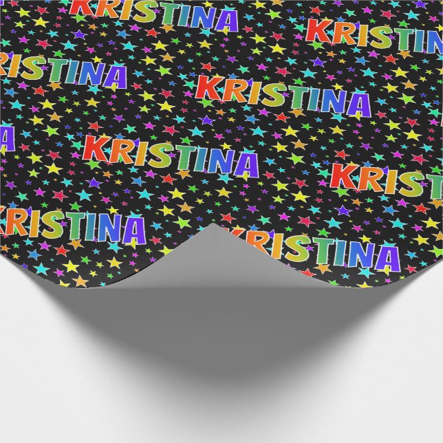 Papier Cadeau Prénom arc-en-ciel "KRISTINA" + Étoiles (Coin)