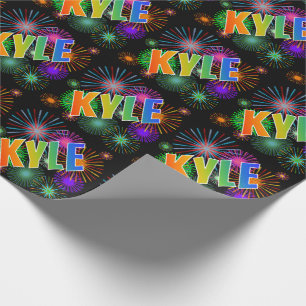 Papier Cadeau Prénom Arc-en-ciel "KYLE" + Feu d'artifice